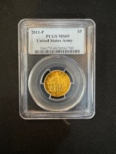 2011 UNITED STATES ARMY  $5 GOLD COMMEMORATIVE  PCGS MS69  NICE TONE