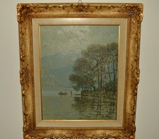 QUADRO OLIO SU TELA CON CORNICE IN LEGNO DORATO - VINTAGE FIRMATO OIL PAINTING