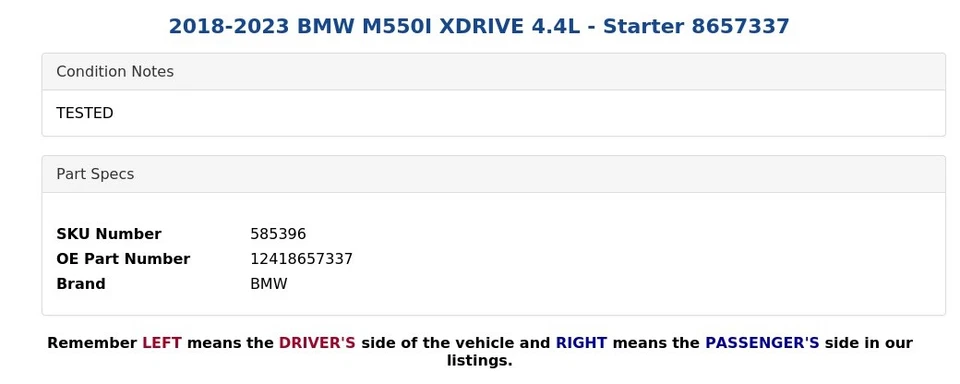 2018-2023 BMW M550I XDRIVE 4.4L - Starter 8657337 - Image 4 of 4