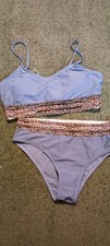 BNWOT Ladies Large 2 Piece Blue Bikini W/ Animal Print Semi Sheer Accent
