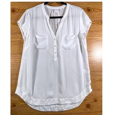 Soho New York & Company Blouse Top Button Front Pockets White Size L Women