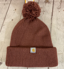 Carhartt AH6003-W Girl's Acrylic Knit Pom-Pom Cuffed Beanie Sable Brown One Size
