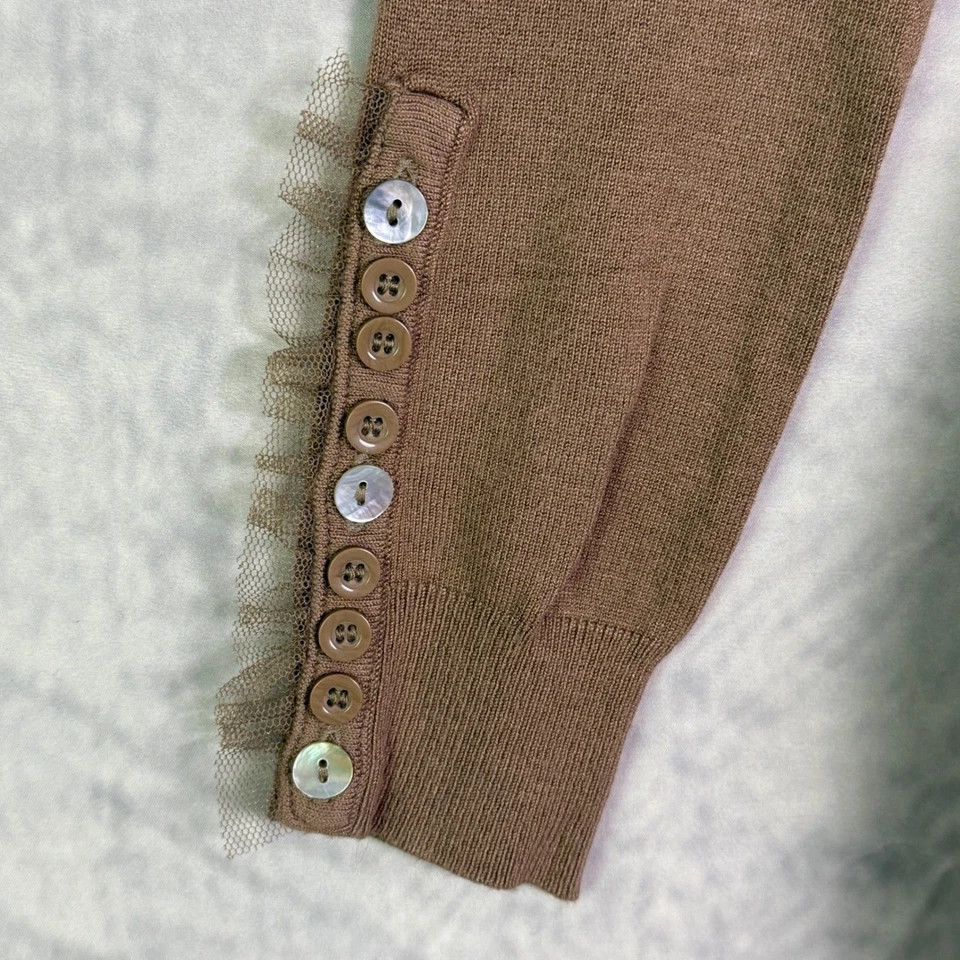 Y2k Preppy Coquette Ruffle Trim Cardigan sweater sz S Rory Gilmore Blair Waldorf - Image 4 of 4