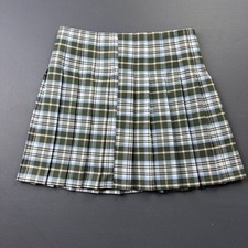 No Boundaries Plaid Pleated Skirt Girls M 7-9 Green Blue School Uniform Preppy
