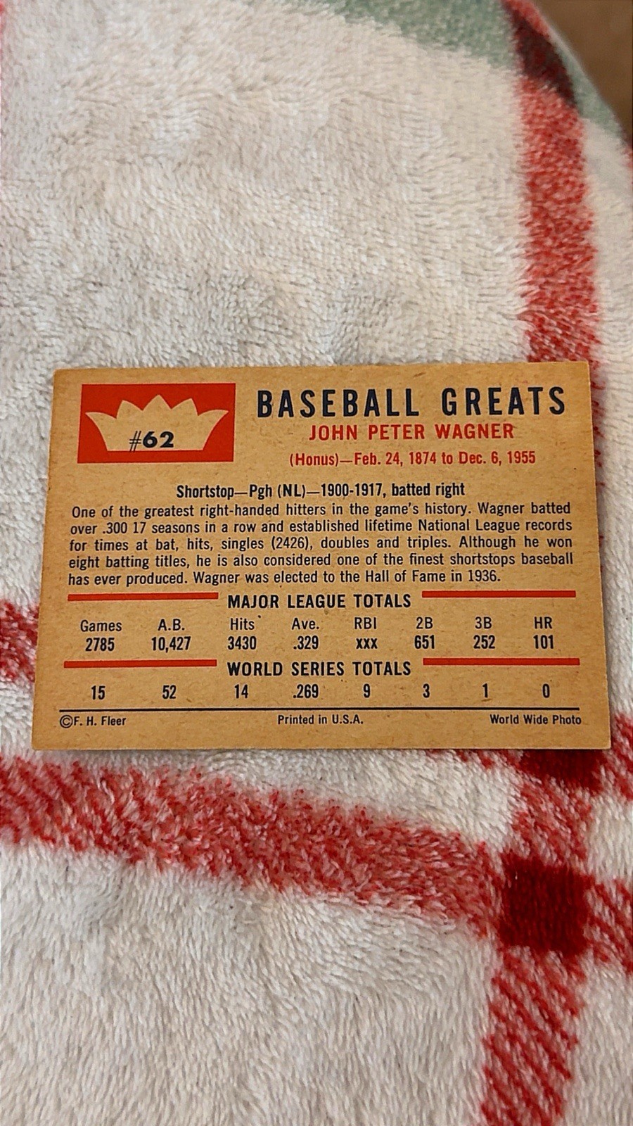 1960 Fleer Baseball Greats Vintage Honus Wagner #62 Excellent Condition view 2