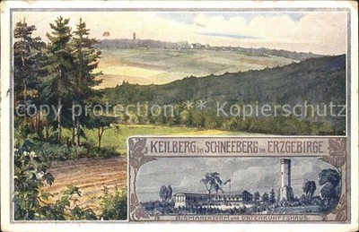 Schneeberg Erzgebirge Panorama mit Keilberg Bismarckturm Unterkunftshaus Kuenstl