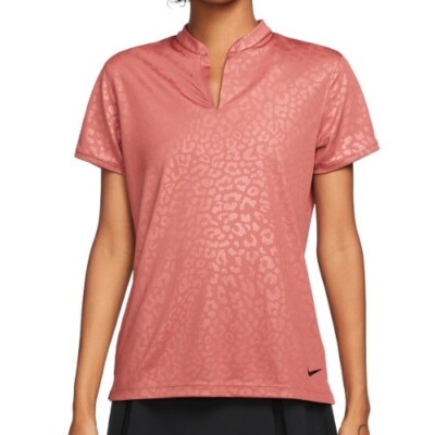 Nike Women Golf Dri Fit Short Sleeve Shirt Rust Orange Faint Cheetah NEW NWT