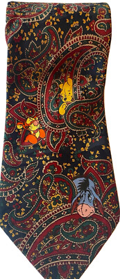Disney -Cinderellaオルゴール Pooh Disney Men's Neck Tie Black Tigger Eeyore Piglet Pasley #1118