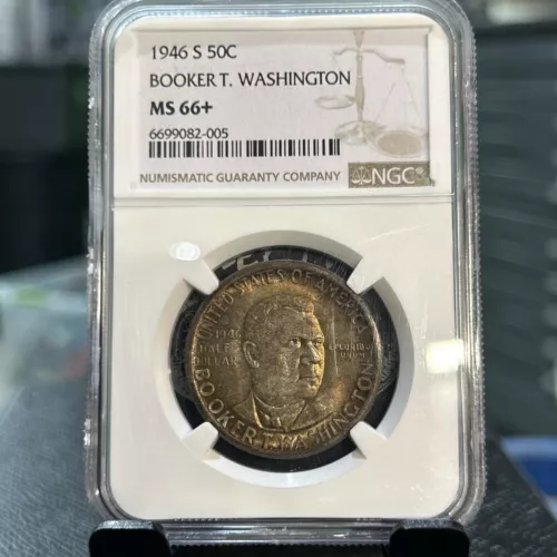 NGC MS66+ 1946-S Booker T. Washington Half Dollar Amazing Original Toned Coin