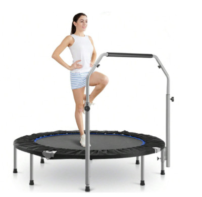 40'' Foldable Mini Trampoline for Adults Exercise Rebounder w/ Adjustable Bar
