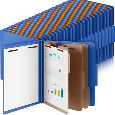 48 Pcs Dark Blue File Folders with 3 Dividers and Fasteners for Documents