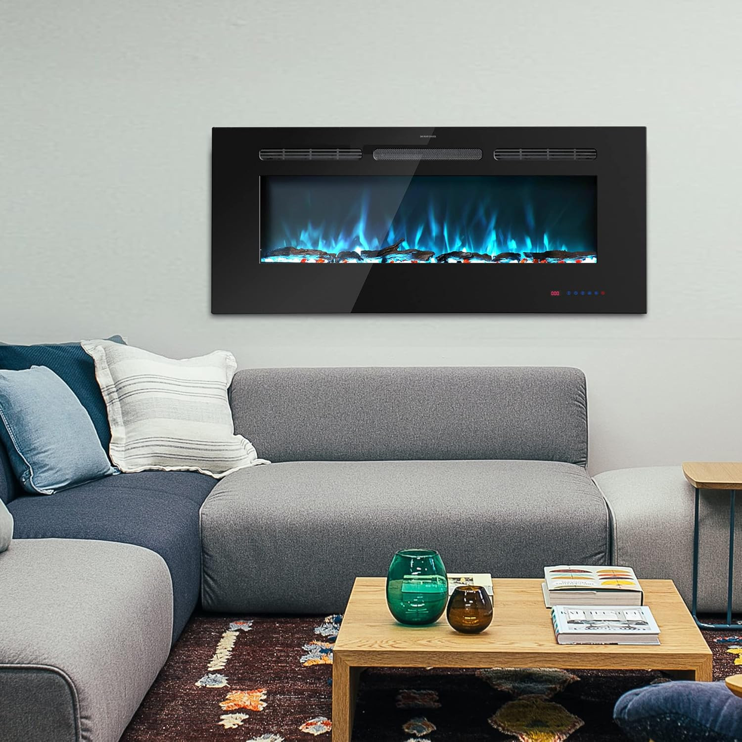 65" Electric Fireplace Insert with Remote, Multicolor Flame & Thermostat
