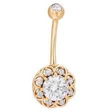 14k Solid Gold Belly Ring Flower with Multi Cubic Zirconia