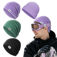 Beanie Hat Plain Knit Ski Skully Cuff Winter Warm Slouchy Cap Men Women Solid