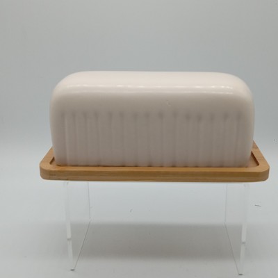 NEW Butter Keeper Dish Ceramic with Natural Bamboo Tray Country Core