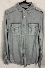 BLUE Saks Fifth Avenue 100% Linen Shirt Slim Fit Womens S/P Roll Tab Long Sleeve