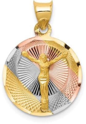 14K Gelbgold und Rhodium poliert & glänzend geschliffen Korpus Kreis Anhänger K5623