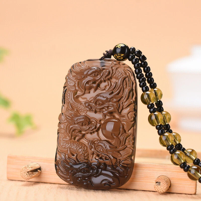 Натуральный лед обсидиан нефрит подвеска с бисером шнур ожерелье дракон подвеска драгоценный камень - Изображение 4 из 4