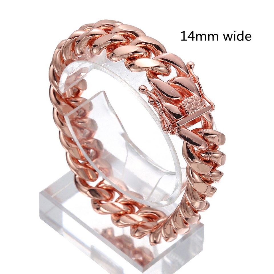 Men's Rose Gold Plated Iced Out Cuban Link Bracelet - Stainless Steel, Adjustable, With CZ Stones