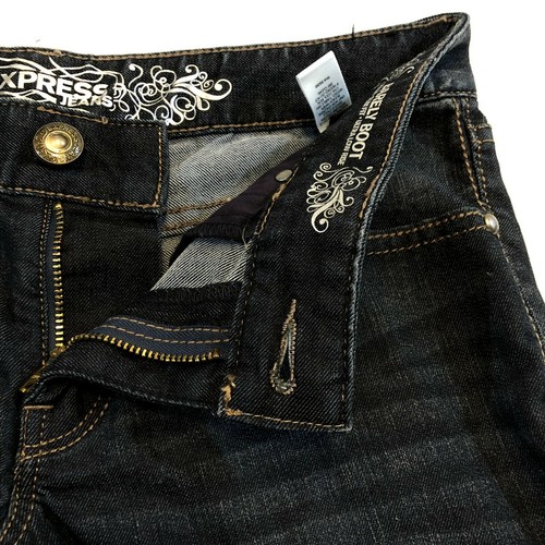 Express Zelda Barely Boot jeans slim lavaggio scuro vita ultra bassa donna taglia 0 R - Foto 7 di 12