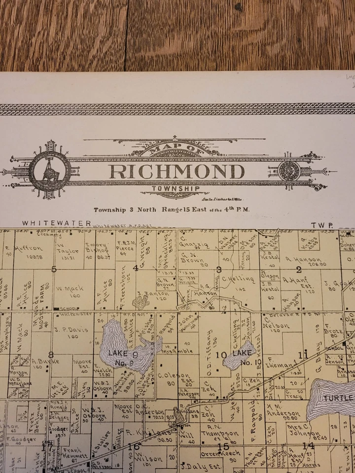 Mapa Atlas Plat de colección 1907 ~ municipio de Richmond condado de Walworth Wisconsin #17 Foto 3 de 4