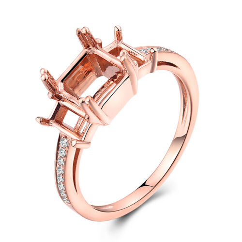 Wedding Party 18K Rose Gold Ring Radiant & Baguette 8x8mm & 5x3mm Real Diamonds - Picture 1 of 9