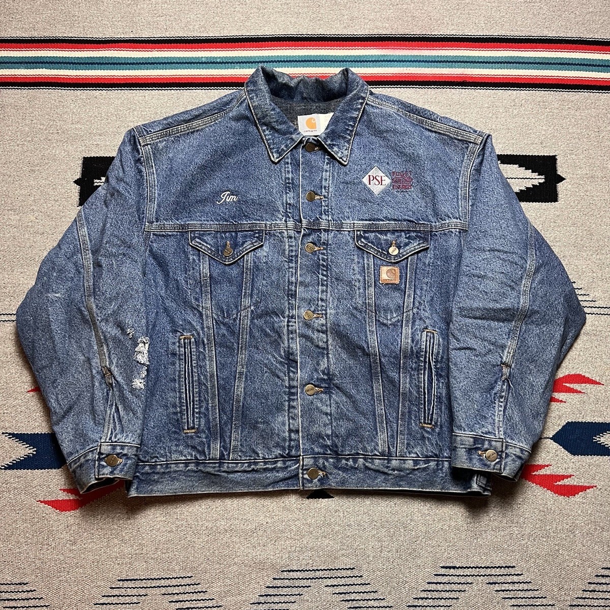 Vintage 90s Carhartt Denim Trucker Detroit Jacket Mens Size XL