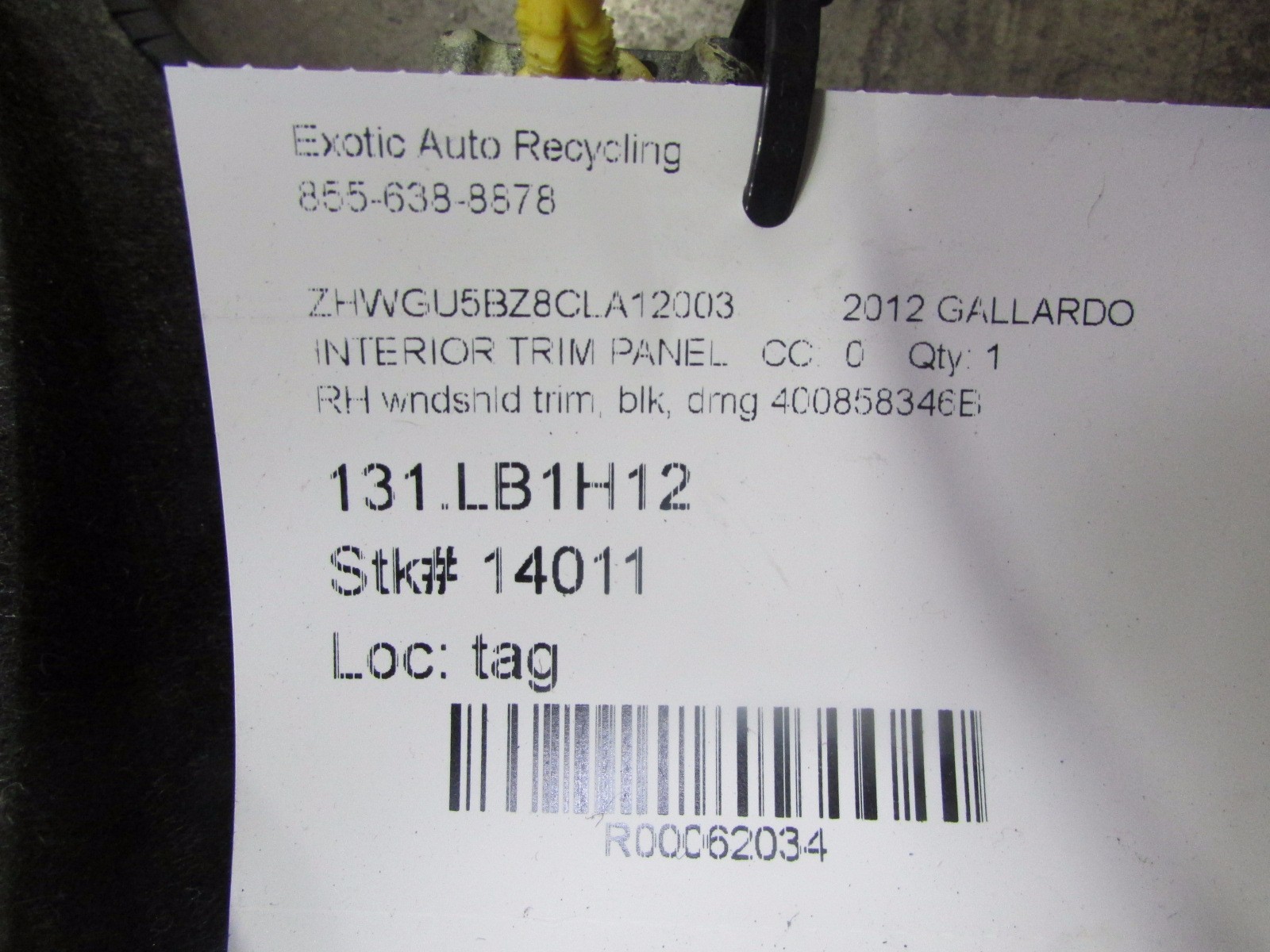 Lamborghini Gallardo, RH, Right Dash Trim, Black, Damage, Used, P/N 400858346B