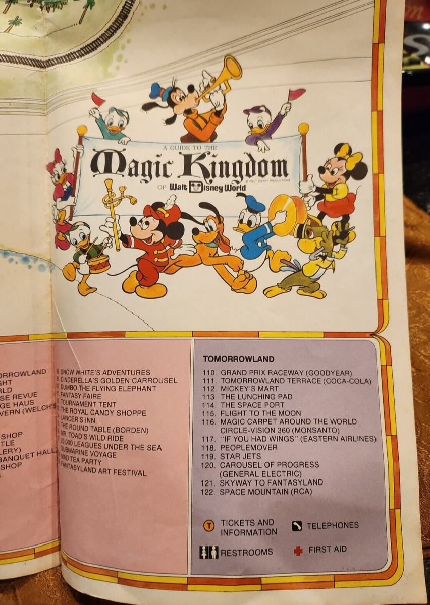 Vintage 1974 WALT DISNEY WORLD Magic Kingdom PARK Guide MAP