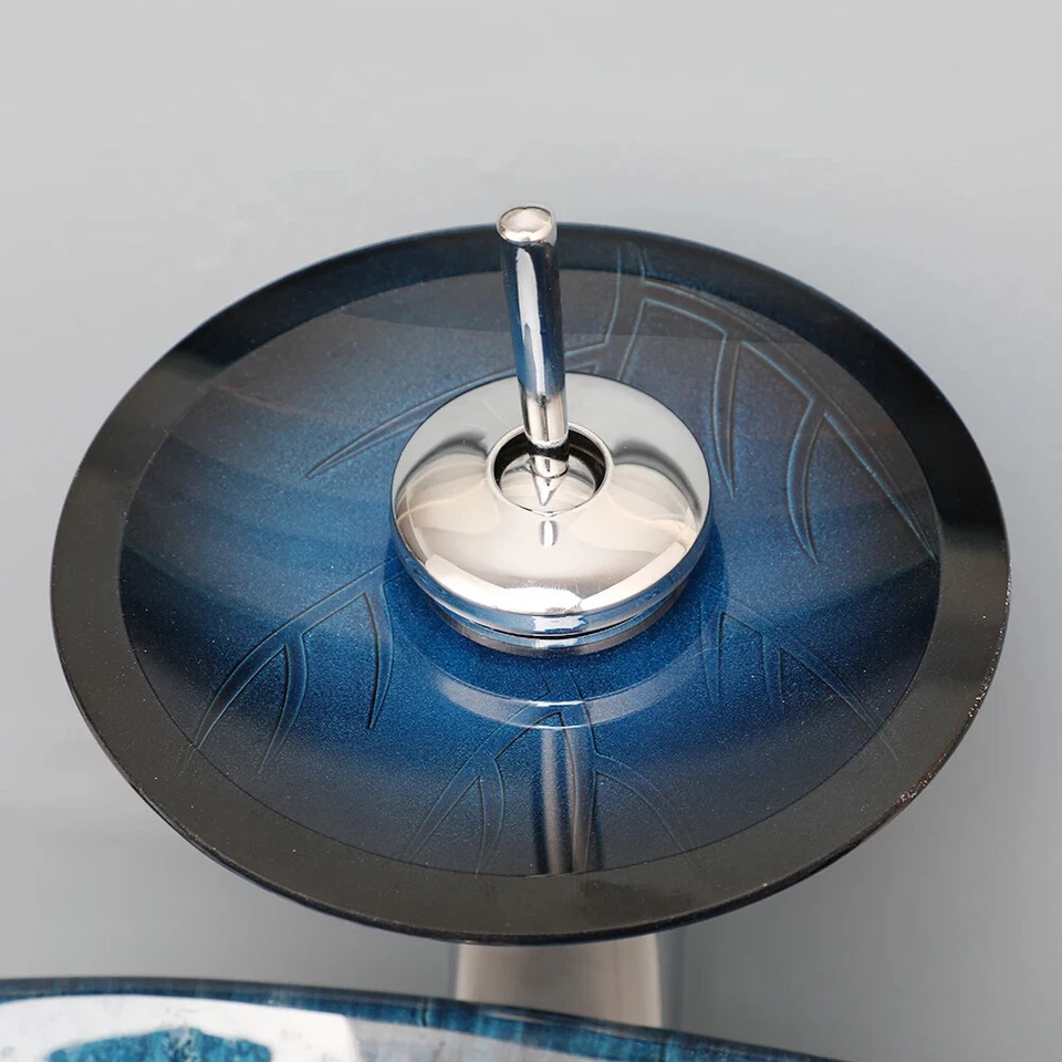 Combo de grifo de fregadero de lavabo de cascada de vidrio templado ovalado fregadero sobre encimera Foto 4 de 4