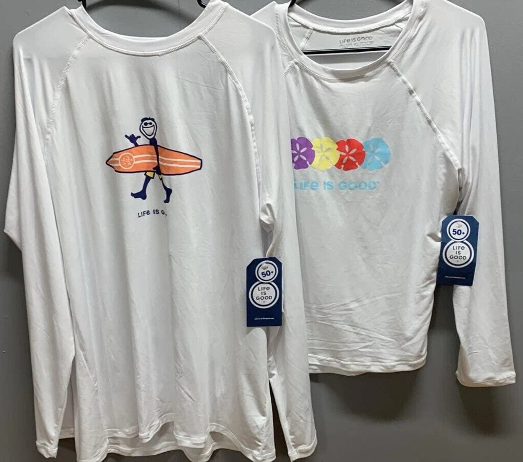 2PC Life Is Good Long Sleeve Sunshirt Set ~ Ladies & Mens X-Large ~ UPF 50+ ~NEW