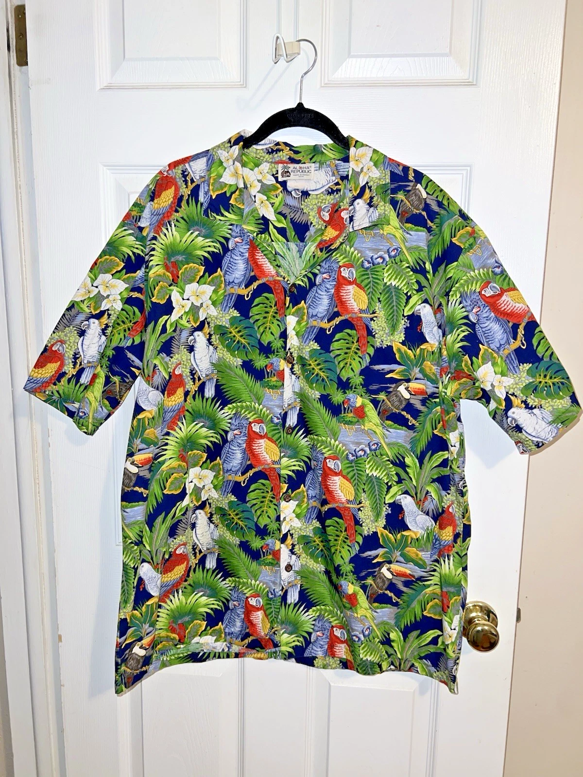 ALOHA REPUBLIC Mens Birds Print Jungle Short Sleeve Button Shirt Sz XL Hawaii