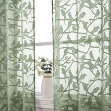 Anji Sheer Sage Green Curtains 63 Inches Long, Light  Airy Privacy Textured