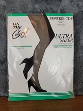 On The Go! Ultra Sheer Control Top Pantyhose Jet Black Size 3 Sheer Toe