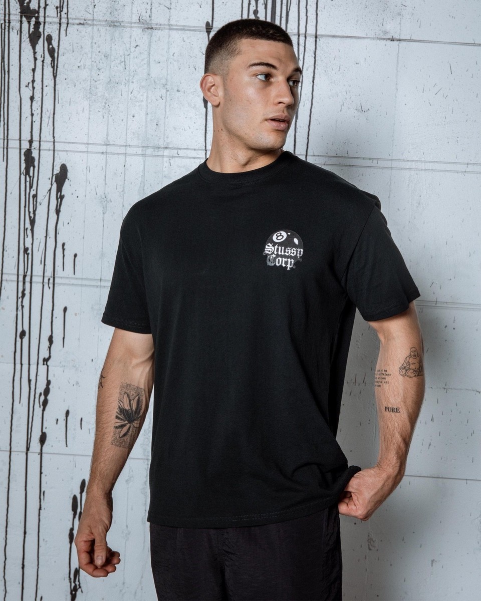 Stussy 8 Ball Corp. Tee Australia Branch- Black, 100% Authentic