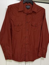 Gibson Mens Medium Pearl Snap Brown Cotton Blend Western Dual Pockets Shirt