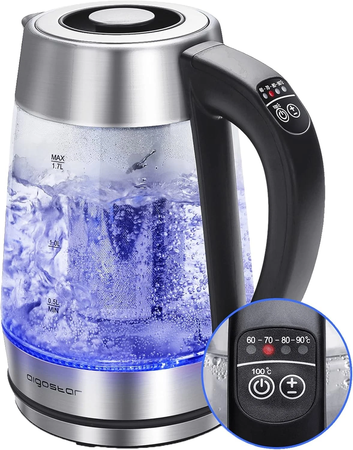 Electric Kettle with Temperature Control and Tea Infuser, 1500W Hot Water Boiler