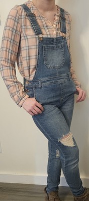 True Craft juniors blue distressed denim overalls size 5
