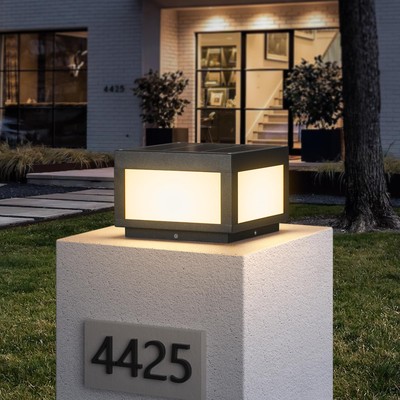 Solar Post Light, 9.8'' Outdoor Column Pillar Lamp Dusk to Dawn IP54 Waterproo...