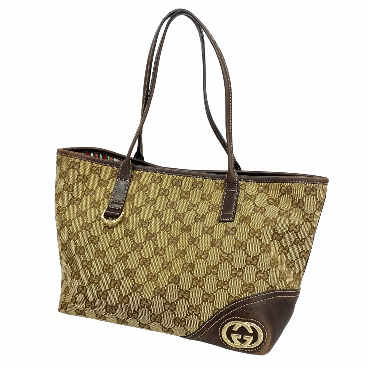 GUCCI GG Canvas Tote Bag with Champagne Gold Hardware 169946 888910