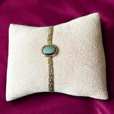 Gold Tone Hematite Bracelet Emmons Signed Vintage Textured Chain