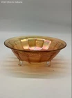 Carnival Glass Bowl Doric & Pansy Pattern Marigold Orange 3 Footed Vintage