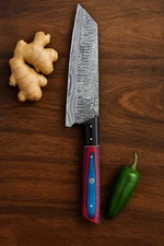 Damascus Steel Fixed Blade Knife Chef Kitchen knife PakkaWood Resin Handle