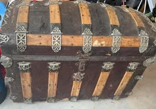 Romadka Brothers trunk from Milwaukee. Antique Large Camelback Dome Top Trunk