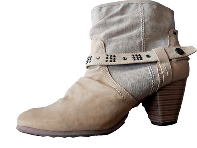 Damen Stiefeletten Stiefel Beige Boots Leder/Stoff Gr.40
