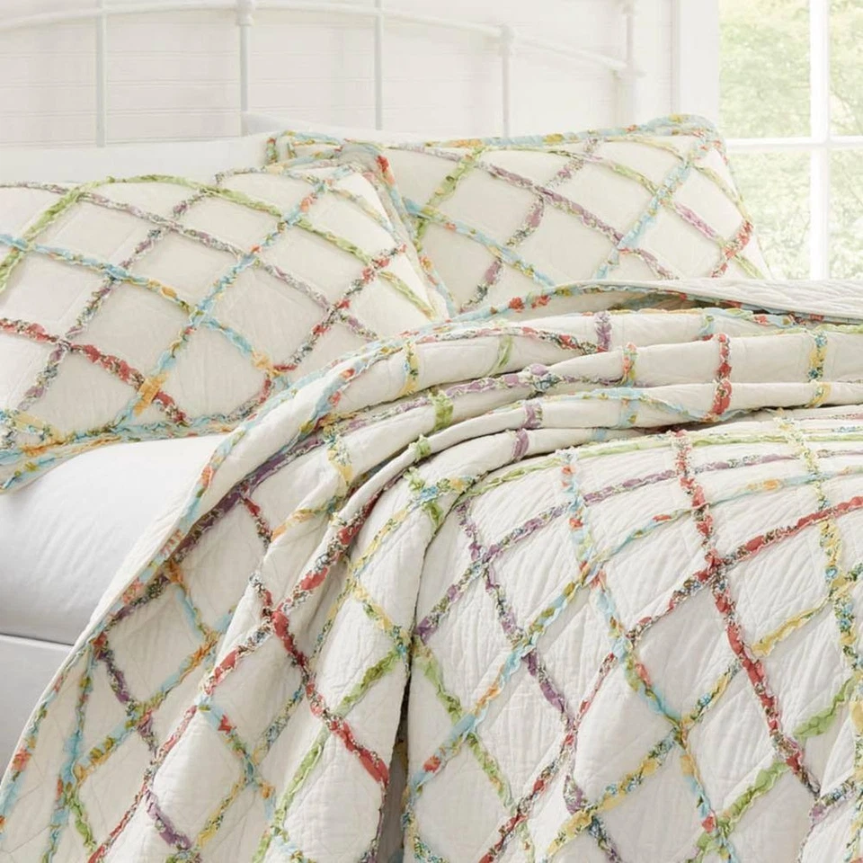 Edredón King Algodón Floral Multicolor 1 Pieza Jardín Volantes Foto 3 de 4