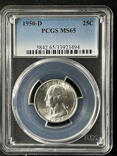 1950-D  25C Washington Quarter Dollar PCGS MS65  33923494