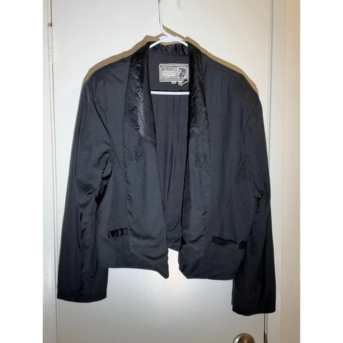 Vintage In Private Studio Black Cropped Blazer Men's 40 New Wave Satin Lapel - product listing photo