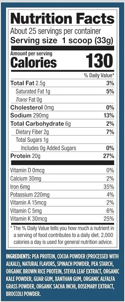 Proteína de origen vegetal, proteína premium + Supergreens™, chocolate cremoso, 1 lb 12,7 Foto 2 de 3