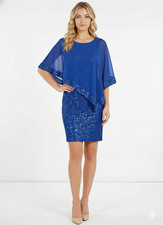 R&M Richards 14W Knee-Length Glitter Sequin Dress W/Sheer Asymmetric Poncho NWT